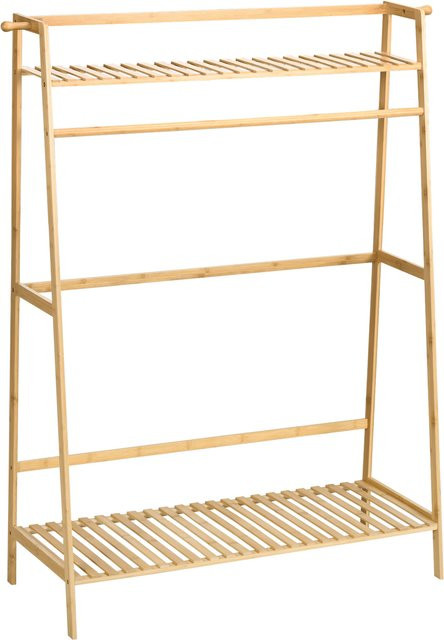HOMCOM Kleiderständer Garderobe aus Bambus mit 2 Regalen, 2 Haken und 1 Kleiderstange, Farbe Naturholz/Braun, B/T/H: 40 x 114 x 139 cm - Bild 1