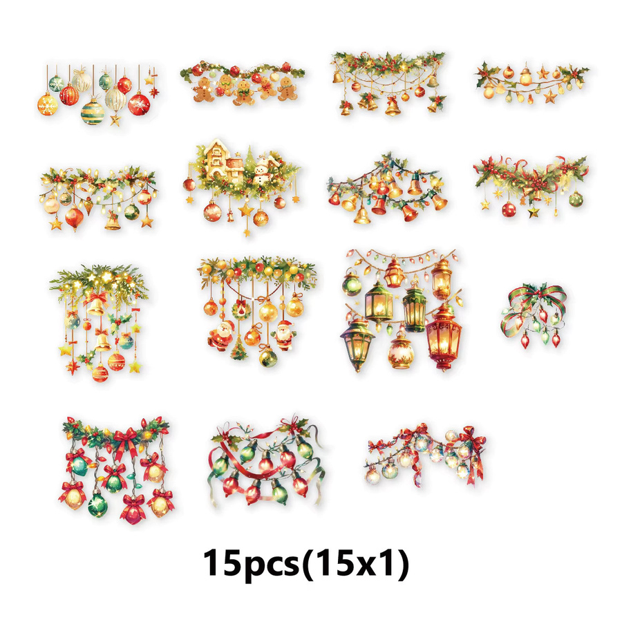 Etori Life 15 Stück Vintage Weihnachtslichter Aufkleber aus Papier in Multicolour für DIY Weihnachtsdekoration und Geschenkverpackungen - Bild 3
