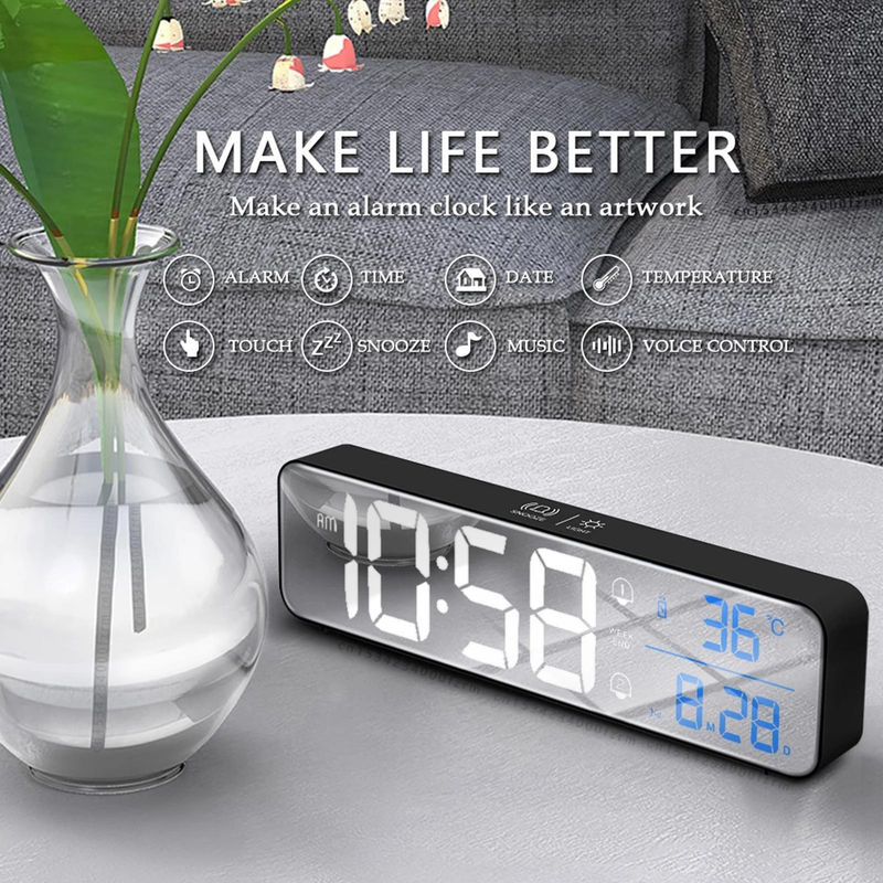 Tooarts Digitaler LED Wecker mit Thermometer, Datumsanzeige und Schlummerfunktion, Wandmontage, Kunststoff, Schwarz/Silber/Weiß - Bild 4