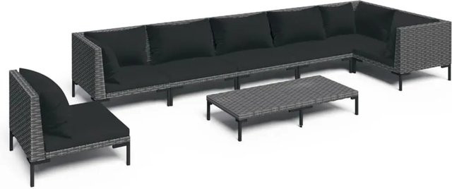 vidaXL 8-teiliges Garten-Lounge-Set in U-Form aus Poly Rattan mit Kissen und Couchtisch, Dunkelgrau/Schwarz - Bild 1
