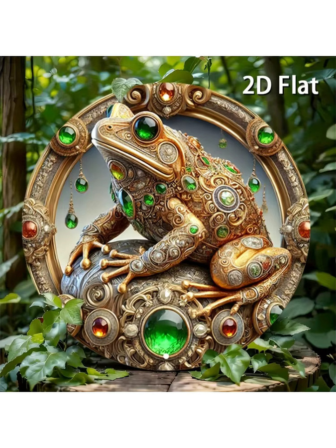 Potdemiel Rundes Aluminiumschild Gold mit Kröten-Motiv – Retro Metallwandkunst mit verziertem Rahmen, Durchmesser: 20 cm - Bild 4