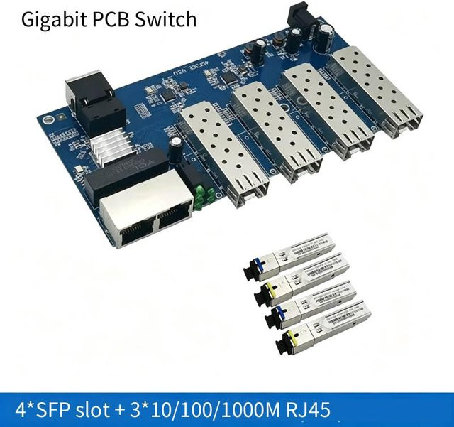 Industrielle Gigabit SFP Switch Platine mit 4 SFP Steckplätzen und 3 RJ45 10/100/1000M Ethernet Medienkonverter 4F3E in Blau für CCTV IP-Kamera und FTTH - Bild 1