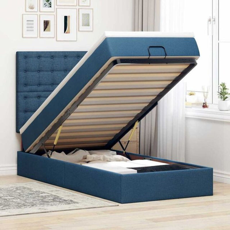 vidaxl Ottoman Polsterbett mit Matratze und LED-Beleuchtung in Blau, B/T/H: 90 x 190 cm - Bild 1