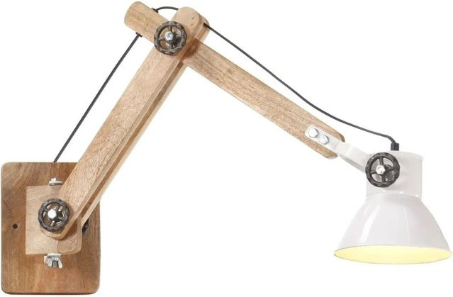 vidaXL Wandleuchte im Industrie-Stil aus weißem Eisen und massivem Mangoholz, rund, E27, höhenverstellbar - Bild 1