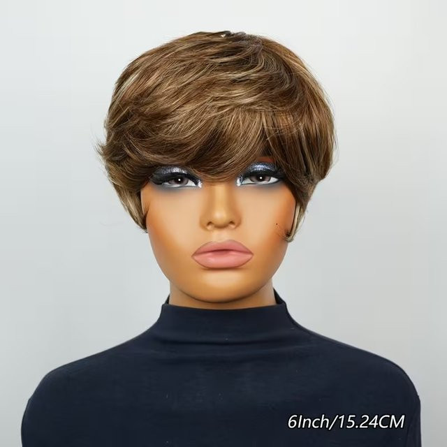 OYM HAIR Ombre-Pixie-Perücke, 100 % Echthaar, Damen, kurz, geschichtet - Bild 1
