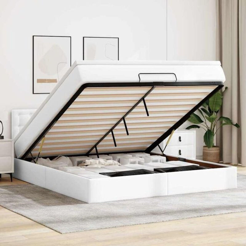 vidaxl Ottoman Polsterbett mit Matratzen und LED in Weiß aus Kunstleder B/T/H: 180 x 200 x 88 cm - Bild 1