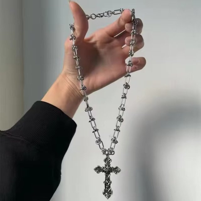 GANEMLY Halskette mit Kreuz Anhänger, Edelstahl, Silber, Unisex, Punk - Bild 1