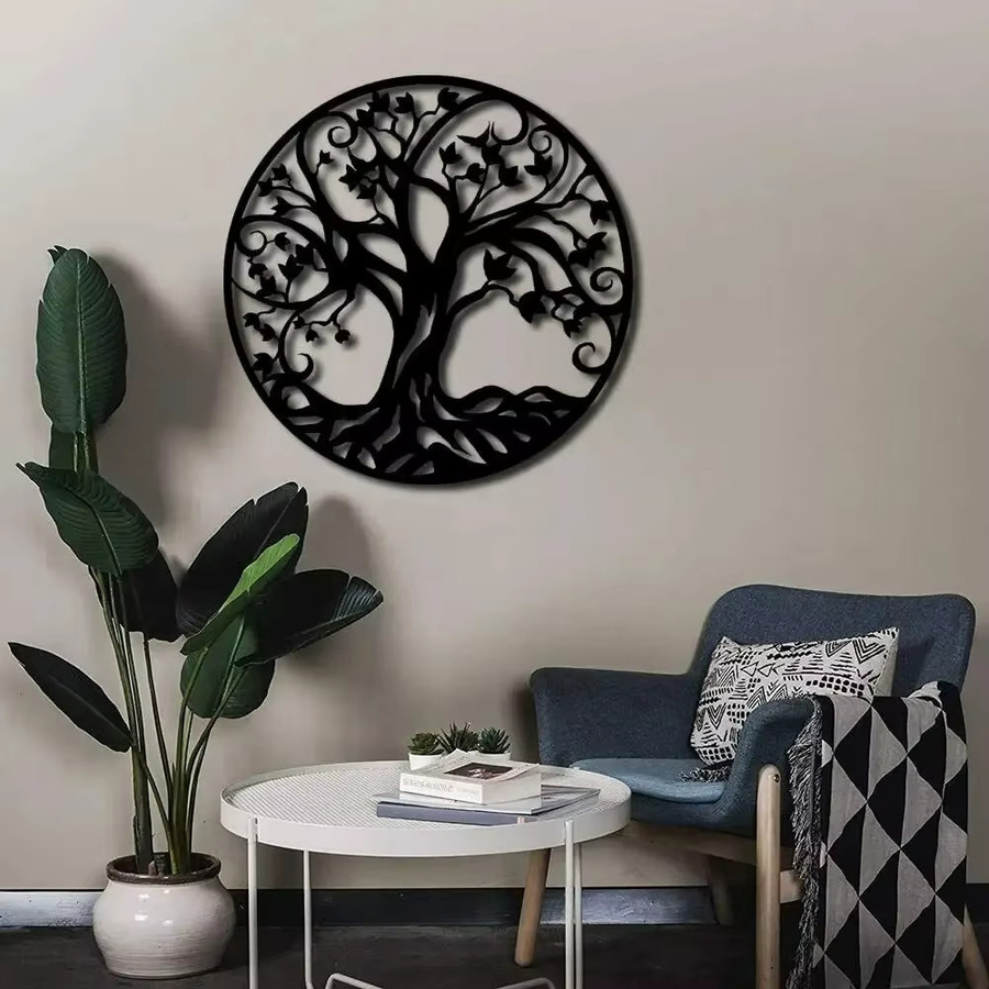 CIFBUY 3D-Stammbaum Wandkunst aus Metall in Schwarz mit floralem Baum des Lebens Design - Bild 5