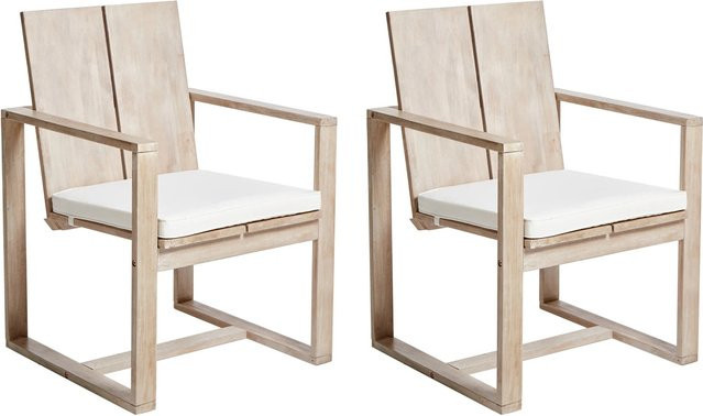 Beliani Gartenstuhl aus Akazienholz in Weiss und Beige mit Armlehnen und Polsterkissen, B/T/H: 61 x 63 x 90 cm - Bild 1
