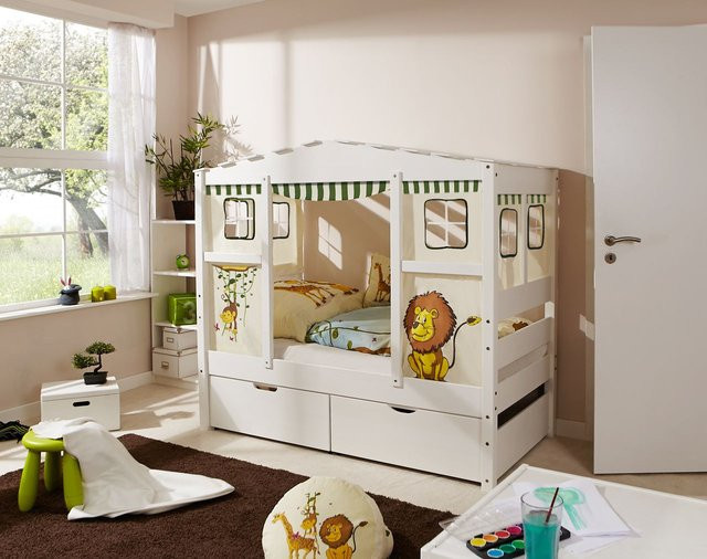 TICAA Hausbett MINI Safari Var 4 aus Kiefernholz mit 2 Schubkästen und Matratze, B/T: 90 x 200 cm - Bild 1