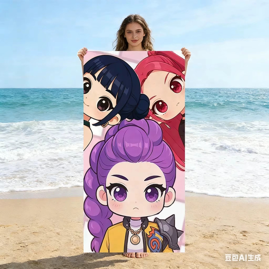 Potdemiel Strandtuch mit Chibi-Anime-Mädchen-Aufdruck aus Mikrofaser, schnell trocknend und leicht, Multicolor - Bild 5