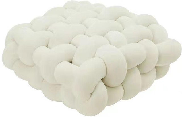 Handgefertigtes Knoten-Kissen von Linyi Toy in Weiß, quadratisches Plüschkissen im nordischen Design, B/T/H: 33 x 33 x 12 cm - Bild 1