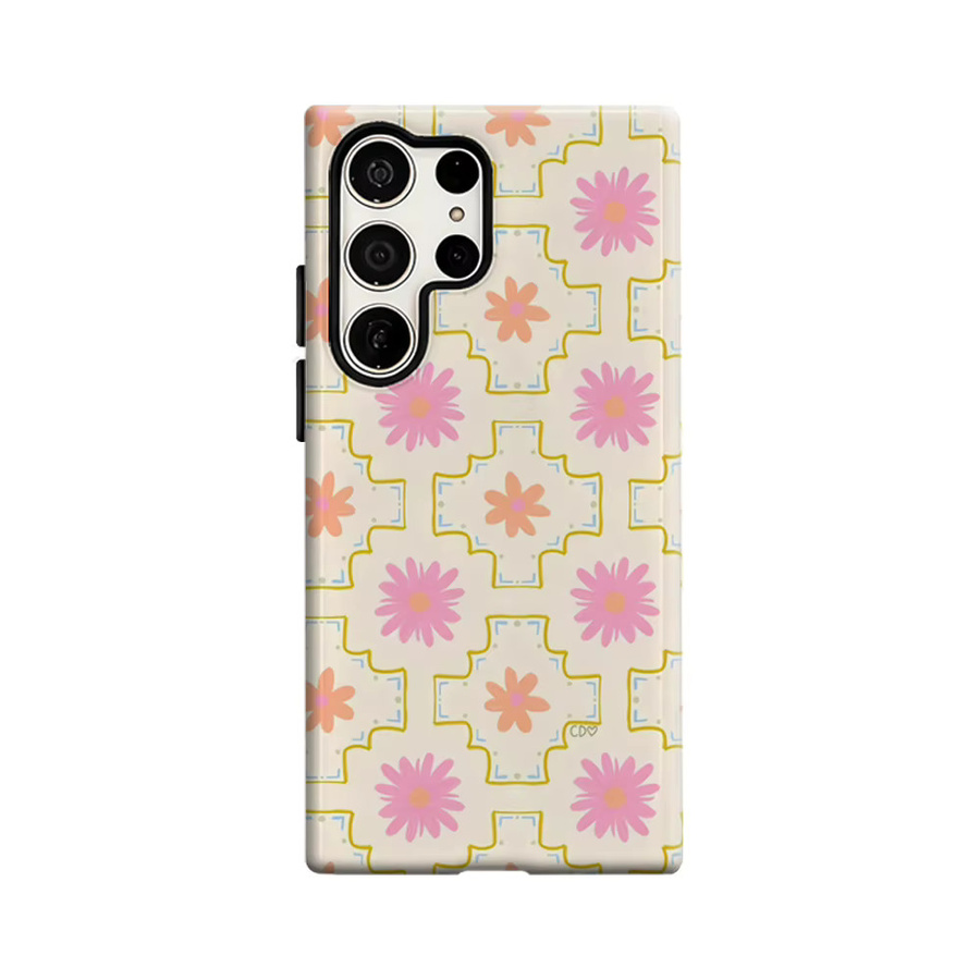 Samsung Handyhülle mit rosa Blumengitter-Design und glänzender doppellagiger Rückseite für Galaxy S25 Ultra, S24 und S23 Ultra Plus - Bild 6
