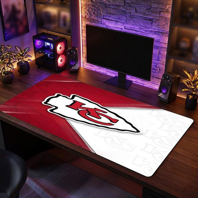 SoftVibe B Kansas City Chiefs Muster Mauspad Anti-Rutsch Schreibtischunterlage für Gaming und Arbeit, Farbe: Rot, B/T: 90 x 40 cm - Bild 1