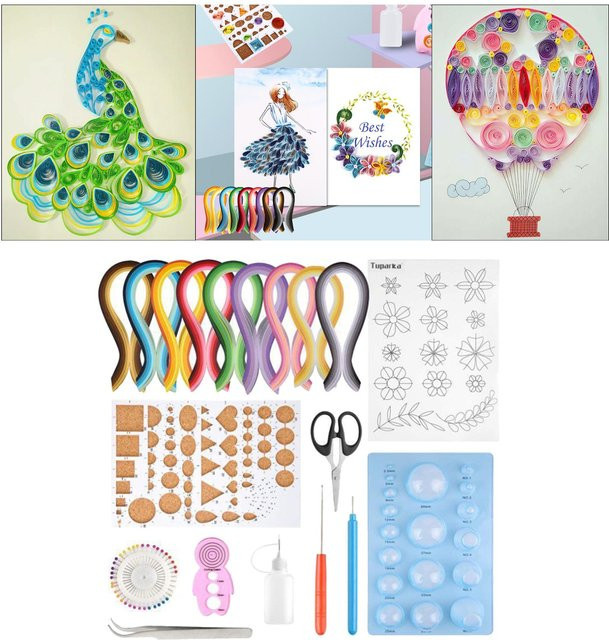 Quilling Tool Kit mit 10 Werkzeugen und 900 bunten Papierstreifen für Scrapbooking und DIY-Handwerk, Multicolor - Bild 1