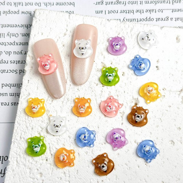 50 Stück Bär Kopf Nagel Charms, Transluzent Braun, Nail Art Dekoration - Bild 1