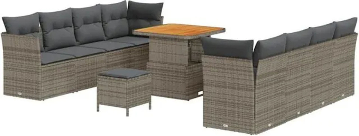 vidaXL Garten-Sofa-Set aus Polyrattan mit Kissen in Grau, 11-teiliges Loungemöbel-Set, B/T/H: 80 x 80 x 71 cm - Bild 1