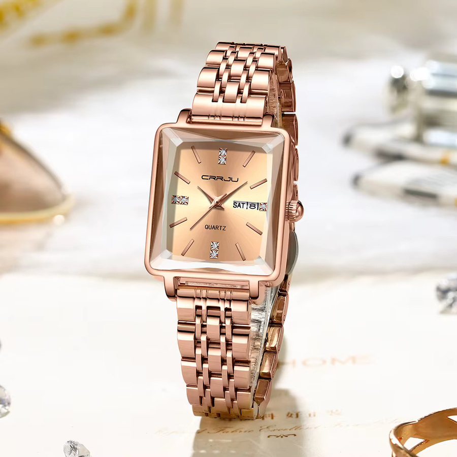 CRRJU Armbanduhr Edelstahl, Roségold, Quarz, Analoguhr, Damen - Bild 2