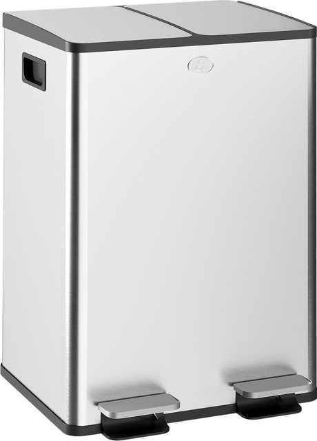 HOMCOM Mülltrennsystem aus Edelstahl mit 2 x 28L Volumen, Treteimer mit Softclose Deckel, herausnehmbaren Inneneimern und Deodorant-Fächern, Farbe: Silber - Bild 1