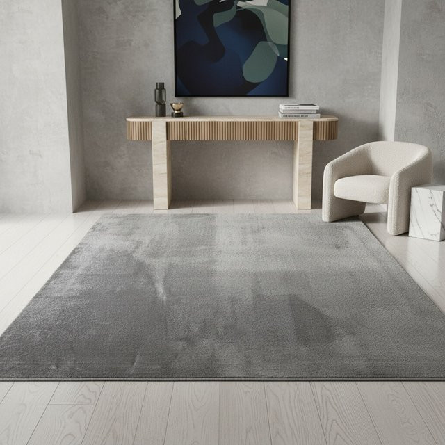 Waschbarer Kurzflor-Teppich Kadima Design ISAR in Silber/Grau, rund, Durchmesser: 120 cm - Bild 1