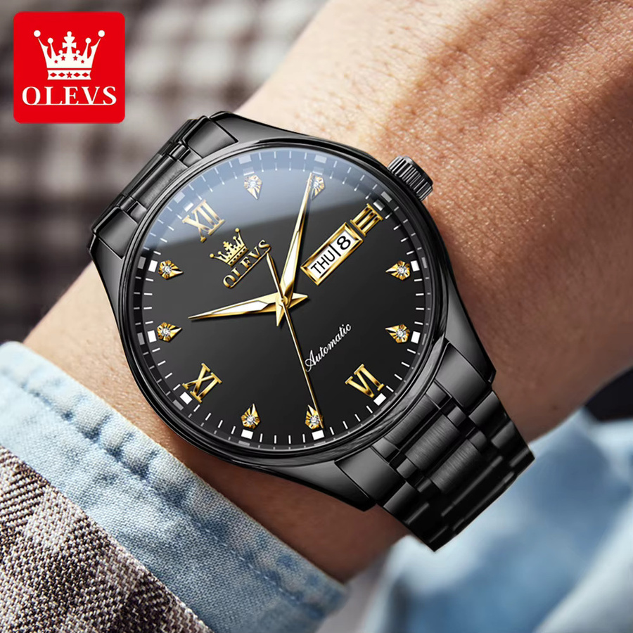 OLEVS Armbanduhr Automatik, Edelstahl, Schwarz, Herren - Bild 4