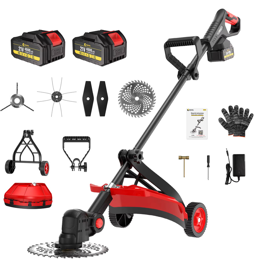 CONENTOOL Bürstenloser elektrischer Rasentrimmer 10 Zoll in Rot mit 36000RPM, kabelloser Rasenmäher mit Rad und 4000mAh Akku für Makita LXT 18V Batterien - Bild 6