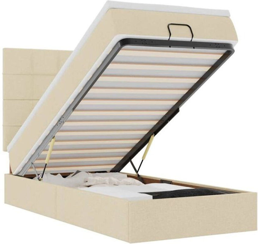 vidaxl Ottoman Polsterbett mit Matratze und LED-Beleuchtung in Beige aus Stoff, B/T: 100 x 200 cm - Bild 1