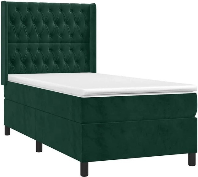 vidaXL Boxspringbett mit Matratze aus Samt in Dunkelgrün, B/T/H: 90 x 190 cm - Bild 1