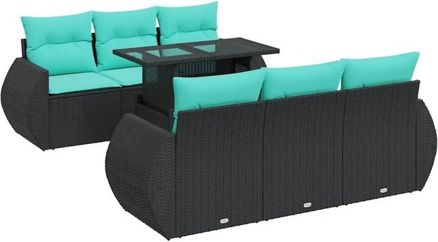 vidaXL 7-teilige Garten-Sofagarnitur aus Poly-Rattan mit Kissen in Schwarz - Bild 1