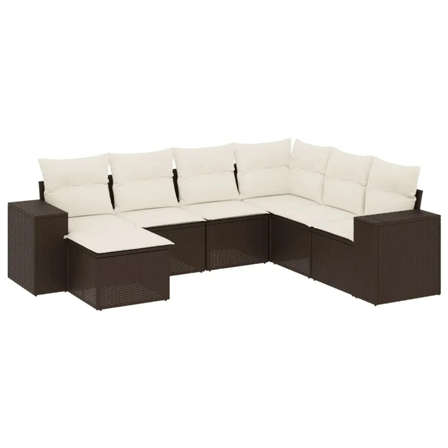 vidaXL 7-teilige Garten-Sitzgruppe in L-Form aus Polyrattan mit Kissen in Braun - Bild 2
