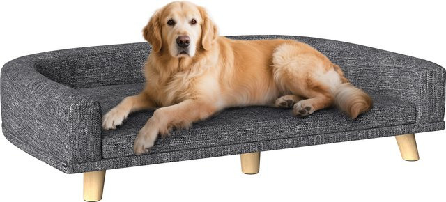 Pawhut Hundebank für große Hunde mit waschbarem Kissen und Kiefernholzbeinen, Dunkelgrau, B/T/H: 98 x 67 x 25 cm - Bild 1