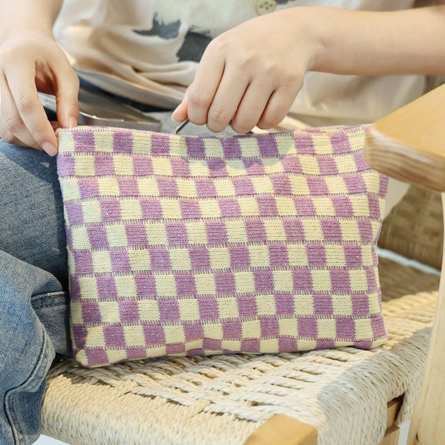 NATAWA Kosmetiktasche, Schachbrettmuster, violett, gestrickt - Bild 1
