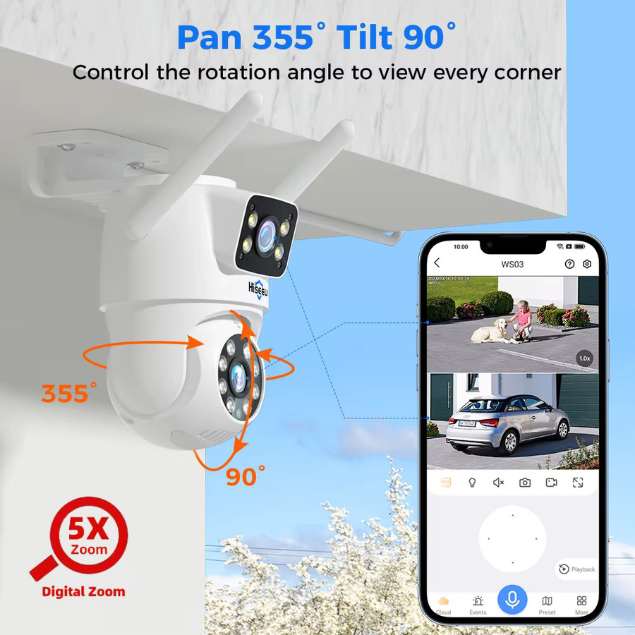 Hiseeu WLAN Überwachungssystem mit 10CH NVR, 3K 6MP Dual-Objektiv Smart PTZ IP-Kameras, Farbnachtsicht und Auto-Tracking, Weiß - Bild 2