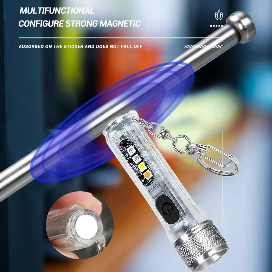 XIWANGFIRE Mini-Schlüsselanhänger-Taschenlampe mit COB-LED, USB wiederaufladbar, Magnetlicht und RGB-Funktion in Rot und Blau - Bild 4