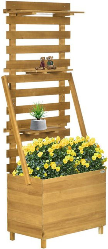 Outsunny Hochbeet aus Massivholz mit Rankgitter und 3 Schubladen, Braun, B: 63 cm, T: 39 cm, H: 160 cm - Bild 3