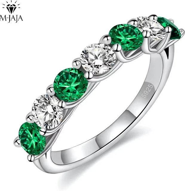 M-JAJA Smaragd-Edelstein-Ring, 925 Silber, Vintage - Bild 1