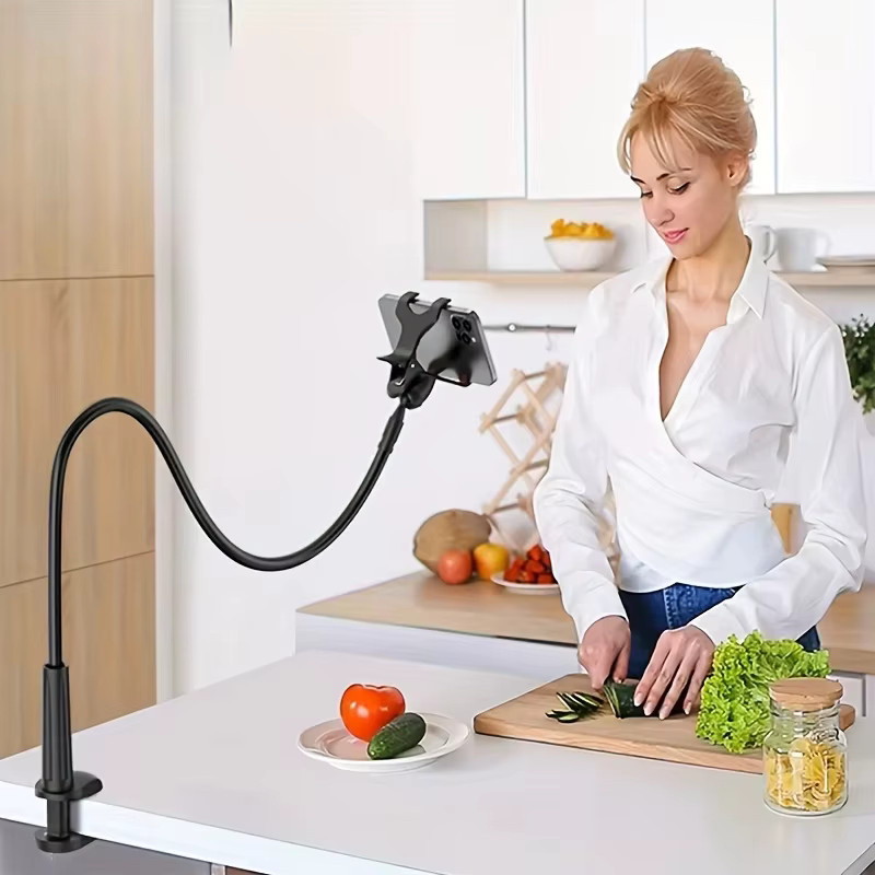 Flexibler Lazy Phone Holder Schwanenhalshalterung mit 360 Grad Drehung und Klemmständer für iPhone und Android in Schwarz - Bild 3