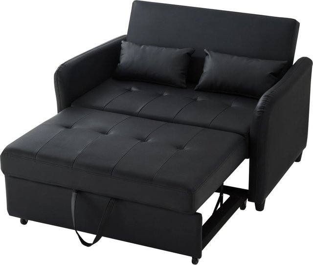 Merax Schlafsofa 2 Sitzer aus schwarzem Kunstleder mit ausziehbarem Gestell und verstellbarer Kopfstütze - Bild 1