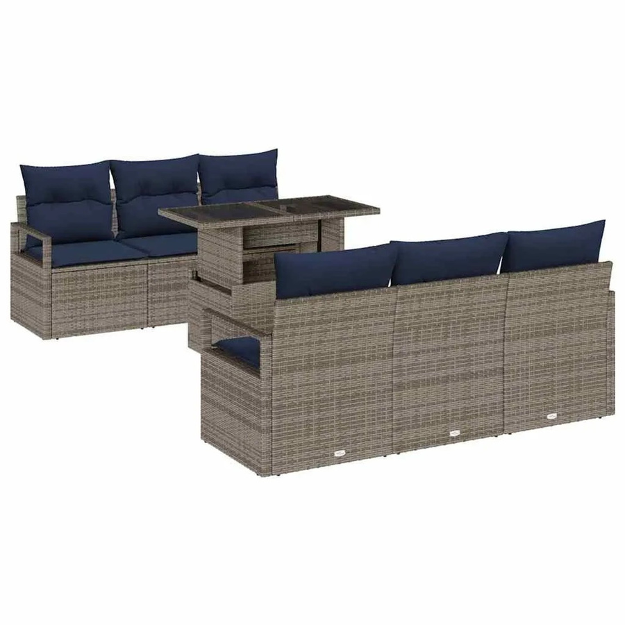 vidaXL Gartensofa-Set aus Poly-Rattan in Grau, 7-teiliges Lounge-Set mit Tisch, Kissen und integriertem Stauraum - Bild 2