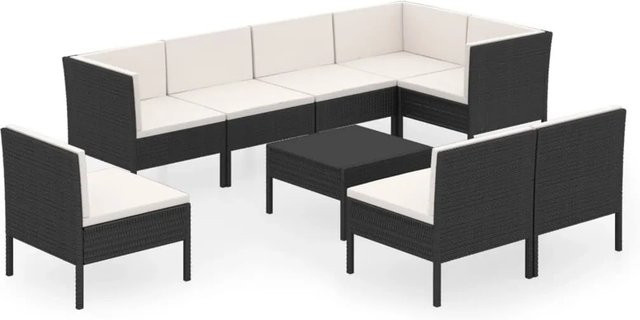 vidaXL 9-tlg Garten-Lounge-Set Modell 30 aus Poly Rattan in Schwarz mit Polstern und Tisch - Bild 1