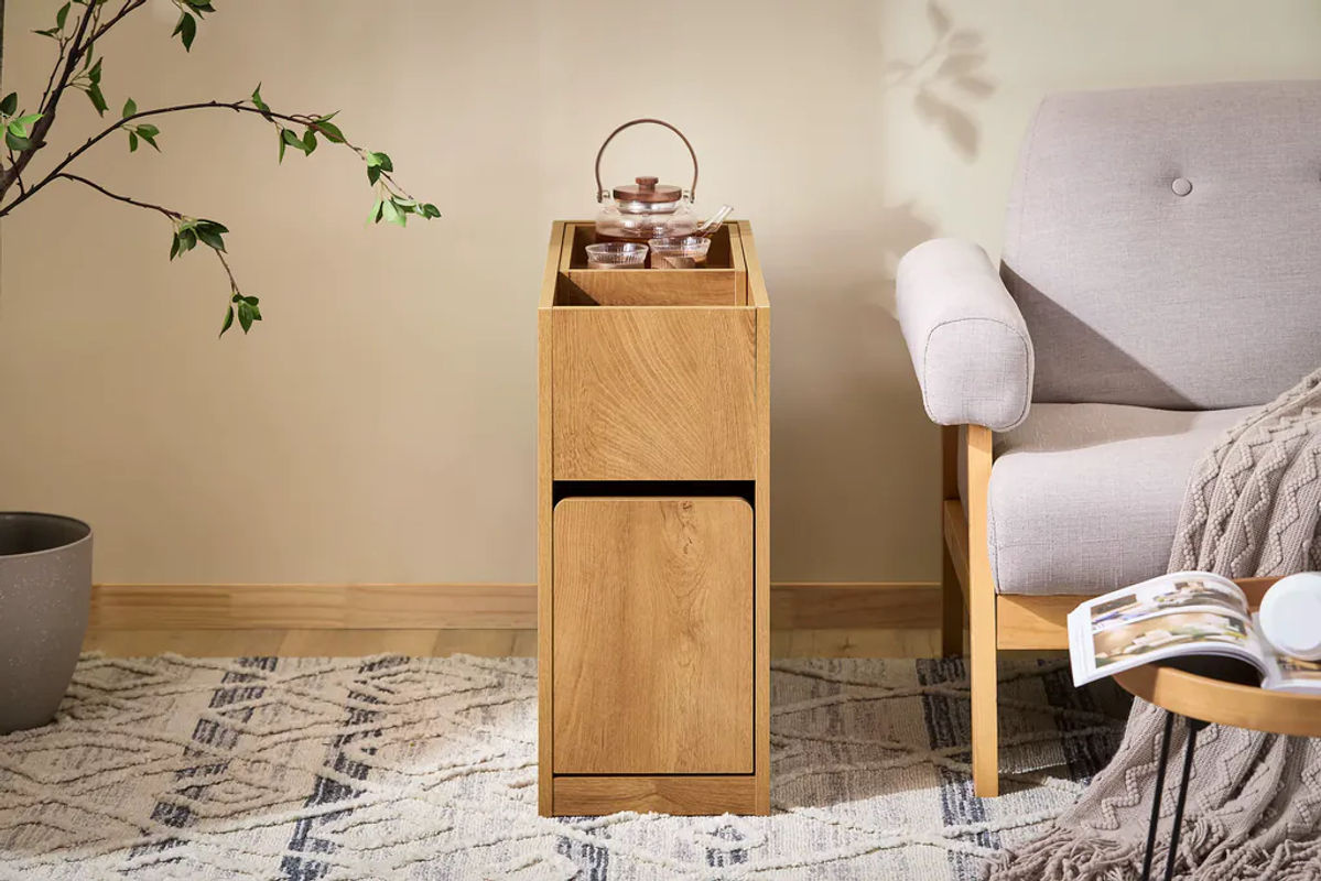 SoBuy Beistelltisch in Eiche Natur mit 1 Schublade im Vintage-Design, B/T/H: 70 x 70 x 55 cm - Bild 2