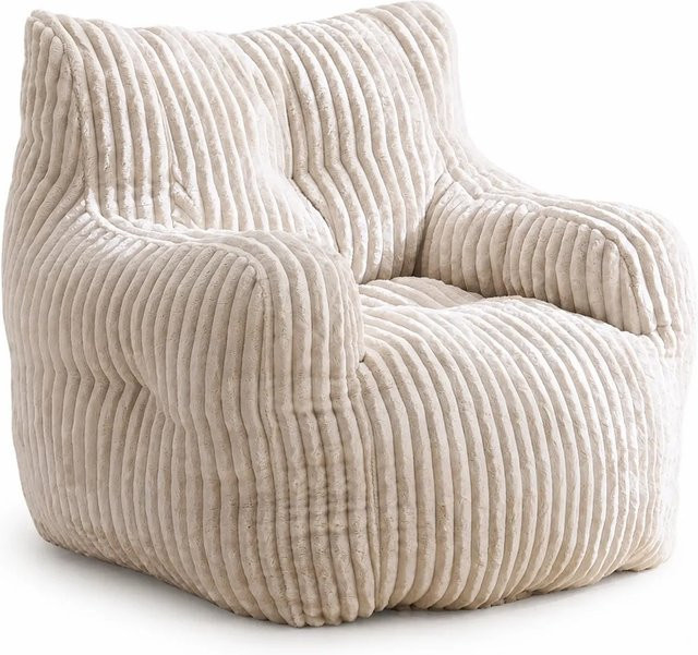 PXloue Einzelsofa Sitzsack aus Cord in Beige mit Memory Schaumstoff Flocken, Breite: 100 cm, Tiefe: 94 cm, Höhe: 70 cm - Bild 1