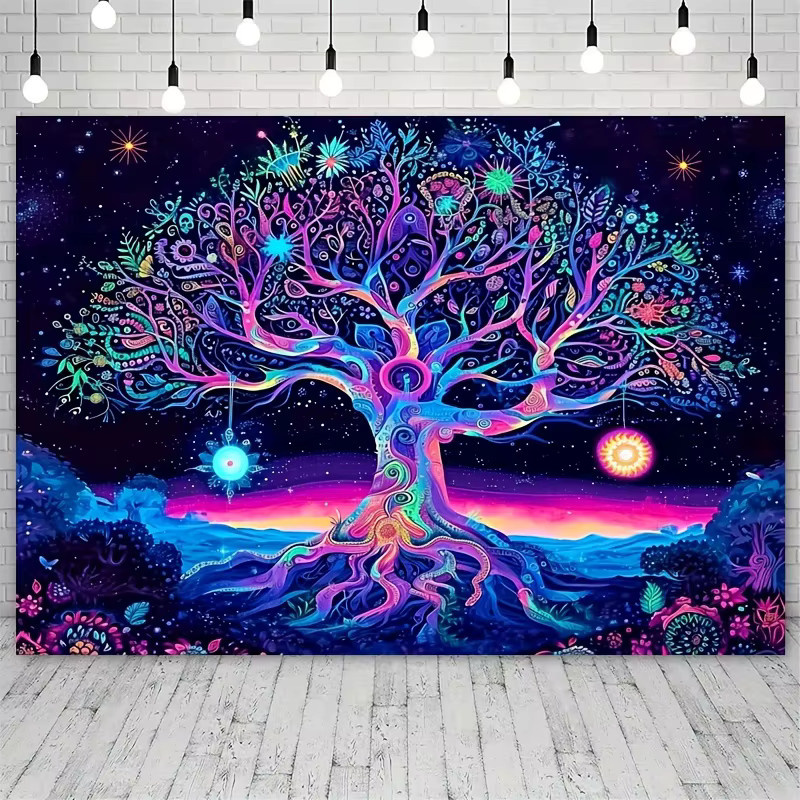 VIKAMA Wandteppich Baum des Lebens mit buntem Sternenhimmel, Wanddekoration im Boho-Stil, B/H: 60 x 40 cm, Multicolour - Bild 3