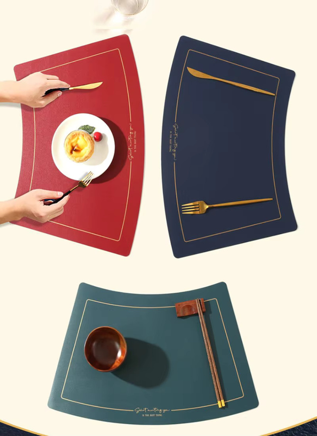 Inyahome Fächerförmige Tischsets aus Kunststoff, Ölbeständig, Grün, Rechteckig - Bild 4