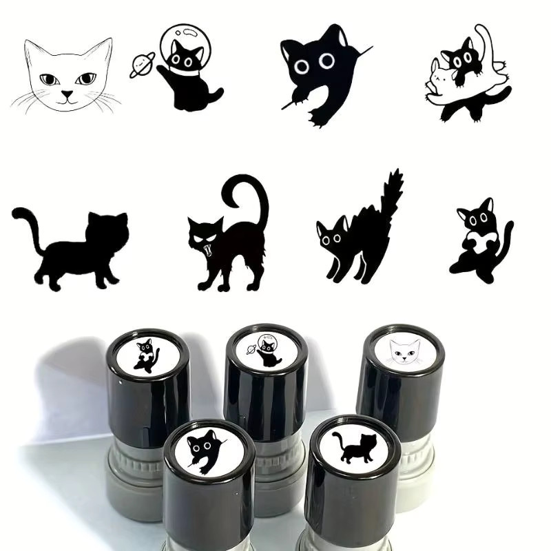 Selbststempelkissen mit schwarzem Kätzchen Motiv für DIY Scrapbooking und Tagebuchgestaltung in Schwarz - Bild 4