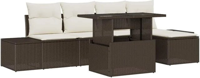 vidaXL 6-teiliges Garten-Sofa-Set aus Polyrattan in Braun mit Kissen und Stauraum - Bild 1