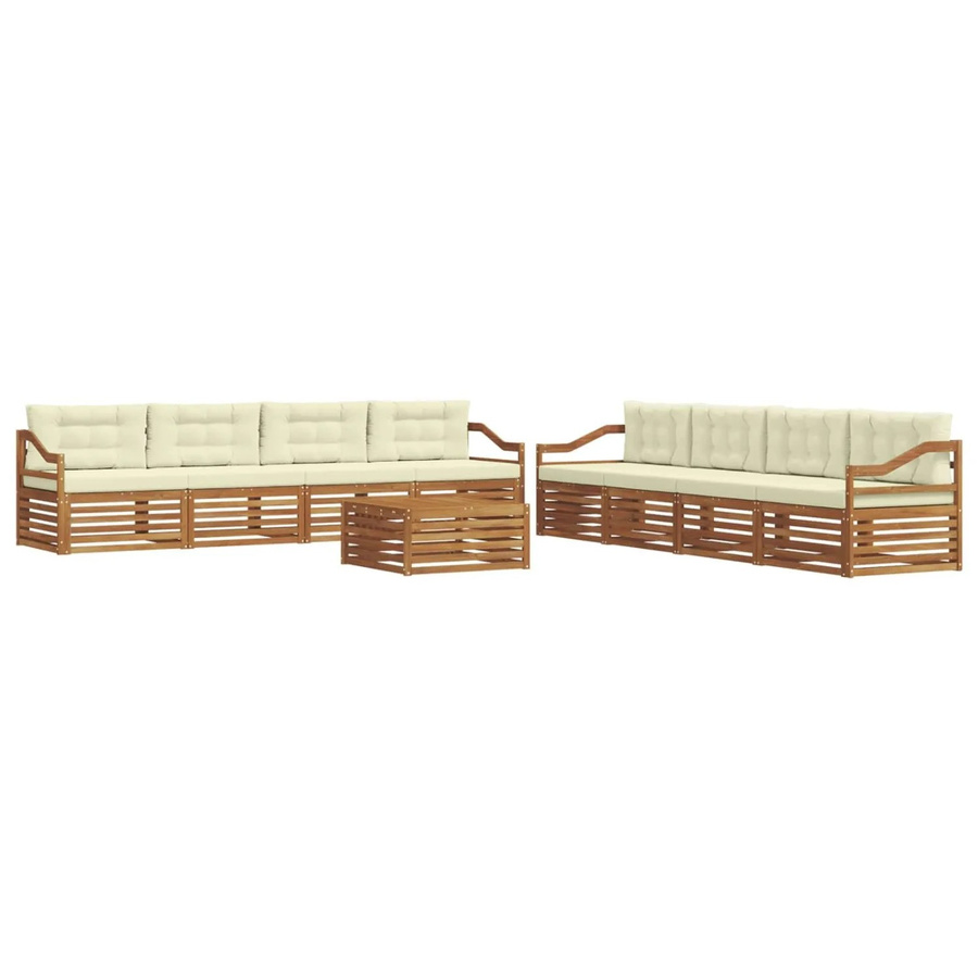 vidaXL Outdoor-Sofagarnitur 9-tlg. aus Akazienholz mit Kissen in Natur und Creme - Bild 2