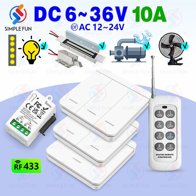 SLMPLEFUN Drahtlose Fernbedienung und 433 MHz Relais Empfänger für LED, Pumpen, Ventilatoren und Magnetverriegelungen, Reichweite 500 m, Farbe Weiß - Bild 1