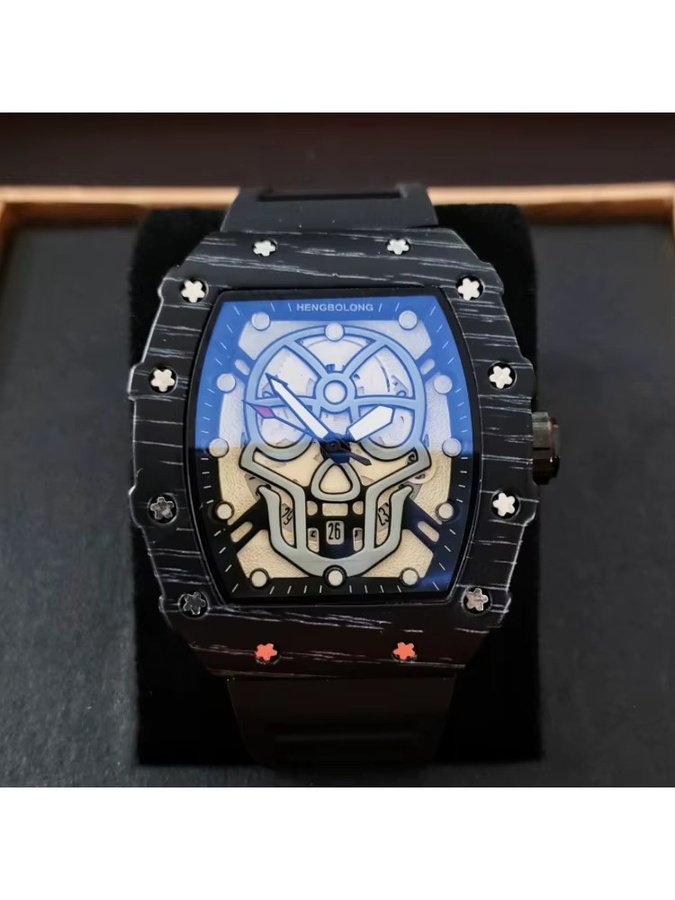 STARPERISH Armbanduhr Tonneau, Quarz, Kautschukband, Herren, Schwarz - Bild 3