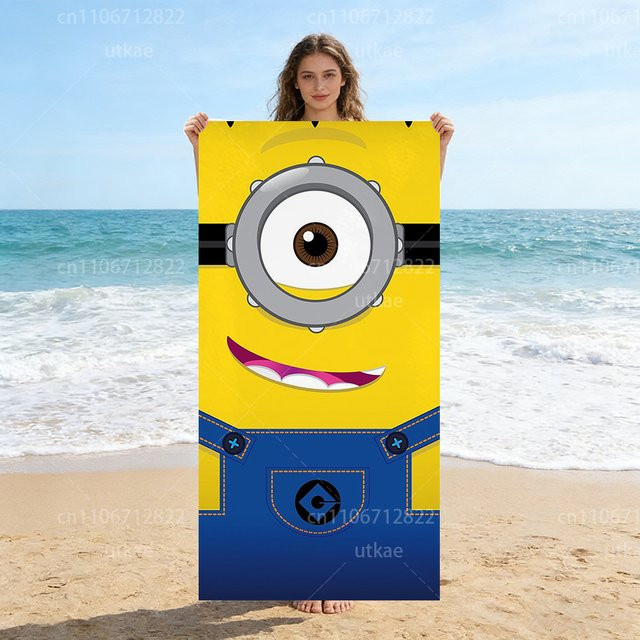 Potdemiel Minions Cartoon Mikrofaser-Strandtuch, sandfreies Handtuch in Gelb für Strand, Yoga und Camping - Bild 1